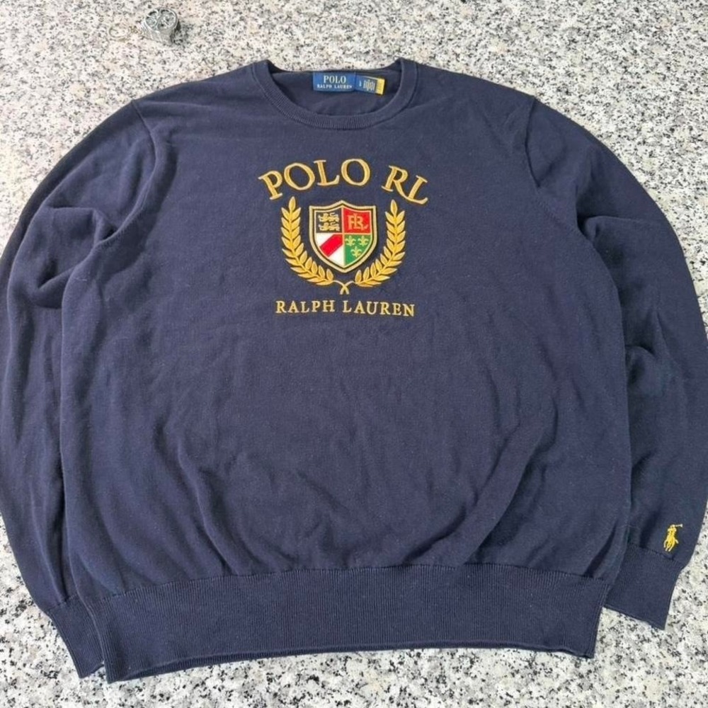 Polo Ralph Lauren Blue Vtg Rare Crest Knit Sweater Large